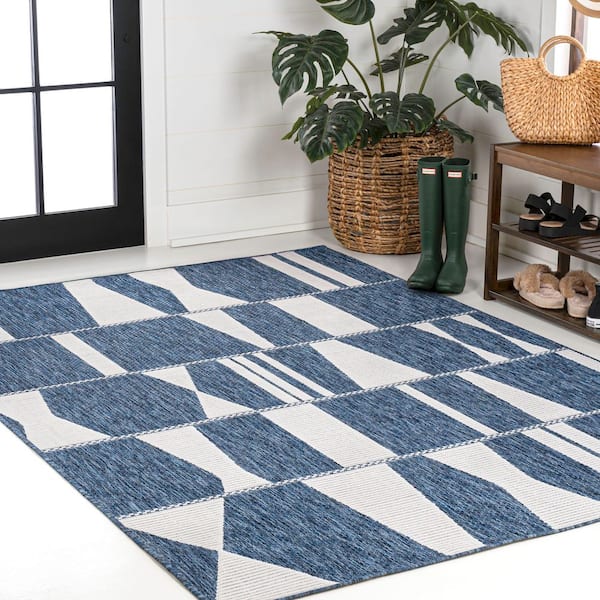 Odette Modern Geometric Abstract 2-Tone Navy/Cream 3 ft. x 5 ft. Indoor/Outdoor Area Rug
