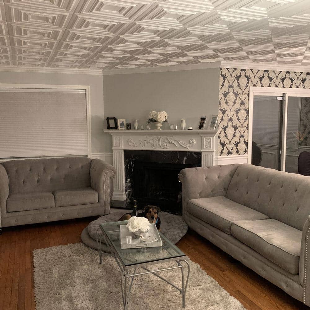 Plain White Polystyrene Coffered Ceiling Tile Set