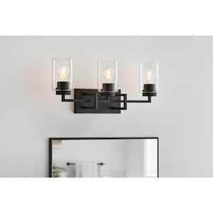Westerling 22.5 in. 3-Light Matte Black Bathroom Vanity Light Fixture with Clear Glass Shades
