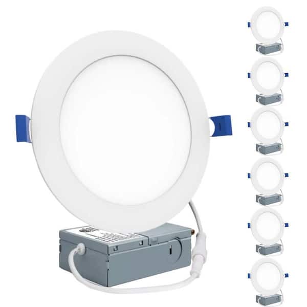 5/6 in. Color Selectable (2700K-5000K) Integrated LED Canless Recessed Light Indoor/Outdoor Ultra Thin Downlight 6-Pack