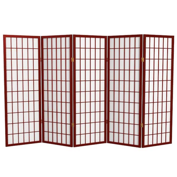 Oriental Furniture 4 ft. Short Window Pane Shoji Screen - Rosewood - 5 Panels