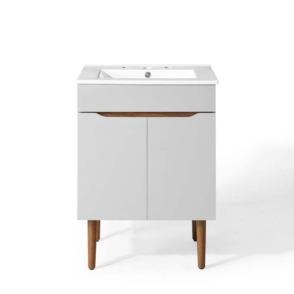 Gray and White Mahogany Freestanding Bathroom Vanity with Ceramic Sink