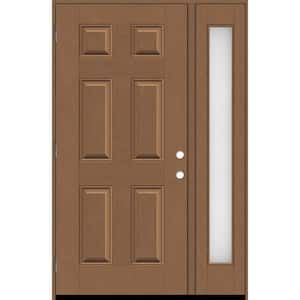 Regency 51 in. x 80 in. 6 Panel LHOS AutumnWheat Stain Mahogany Fiberglass Prehung Front Door w/Obscure12in. SL 4-9/16