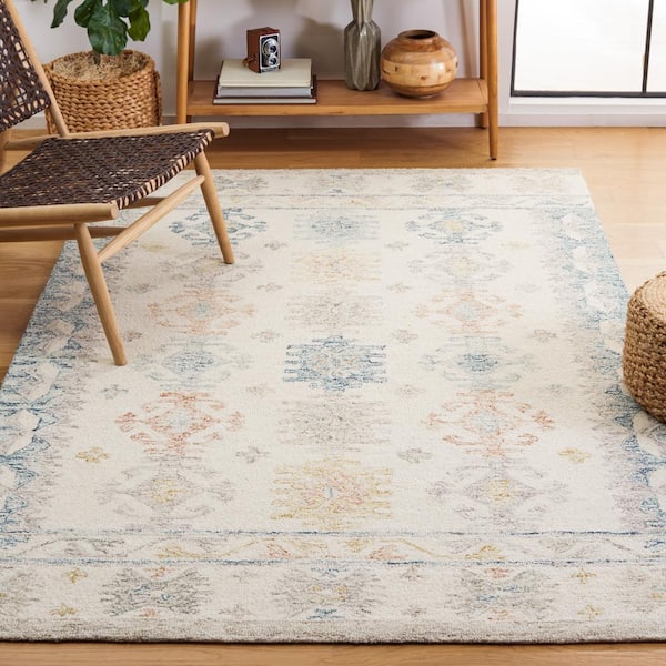 Micro-Loop Ivory/Blue Doormat 3 ft. x 5 ft. Medallion Area Rug