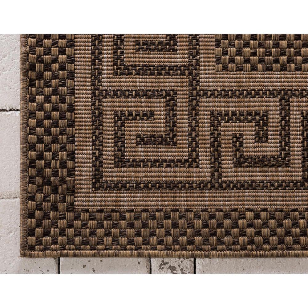 Brown 6' x 9' Rectangular Synthetic Flat Woven Outdoor Rug