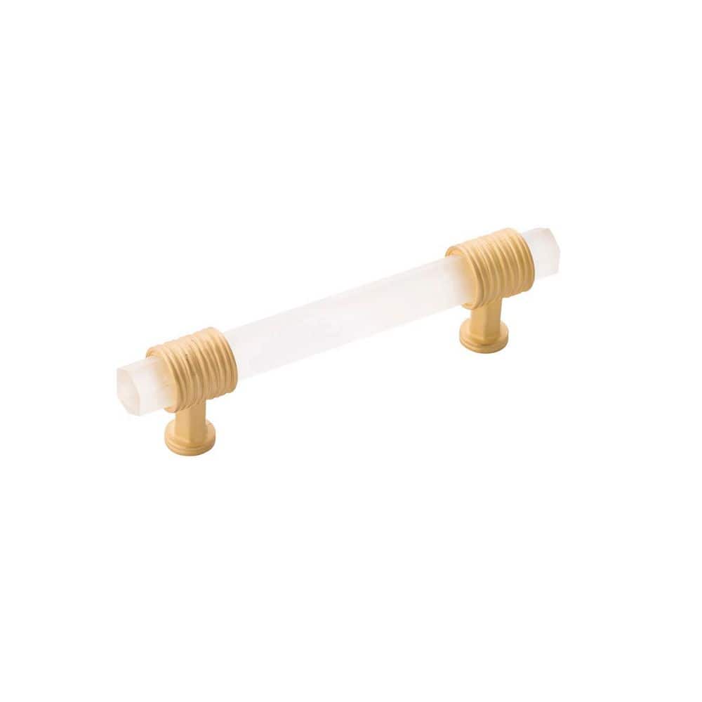 Chrysalis Collection Pull 3-3/4 Inch (96mm) Center to Center Brushed Golden Brass with Frosted Glass Finish price history on PriceWatchPro