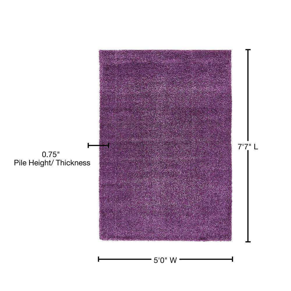 Plush Violet Shag 5' x 7' Rectangular Easy-Care Area Rug