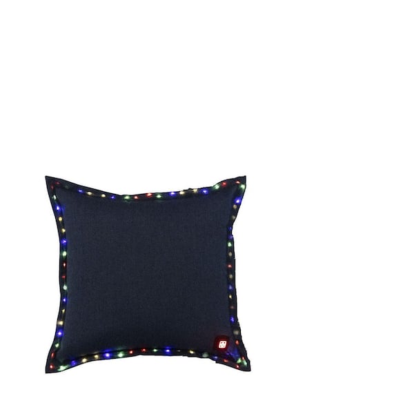 Tenleaf Blue Square Outdoor Throw Pillow with Led Lighting Edge for Patio Furniture Courtyard and Camping Chairs