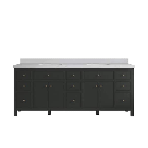Willow Collections Sonoma 84 in. Double Sink Freestanding Black Top Bath Vanity with Calacatta Sienna Qt. Top Unassembled