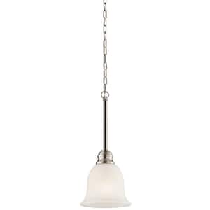 Tanglewood 1-Light Brushed Nickel Traditional Shaded Kitchen Mini Pendant Hanging Light with Satin Etched Glass