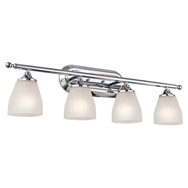 KICHLER Ansonia 31.25 in. 4-Light Chrome Contemporary Bathroom Vanity Light with Etched Glass Shade