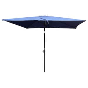 6 ft. x 9 ft. Outdoor Market Yard Waterproof Umbrella with Crank and Button, Navy Blue for Garden Backyard