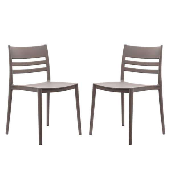 Carnegy Avenue Bridgeport Gray with Slatted Backrest Plastic Indoor-Outdoor Stacking Patio Chairs in Gray Set of 2
