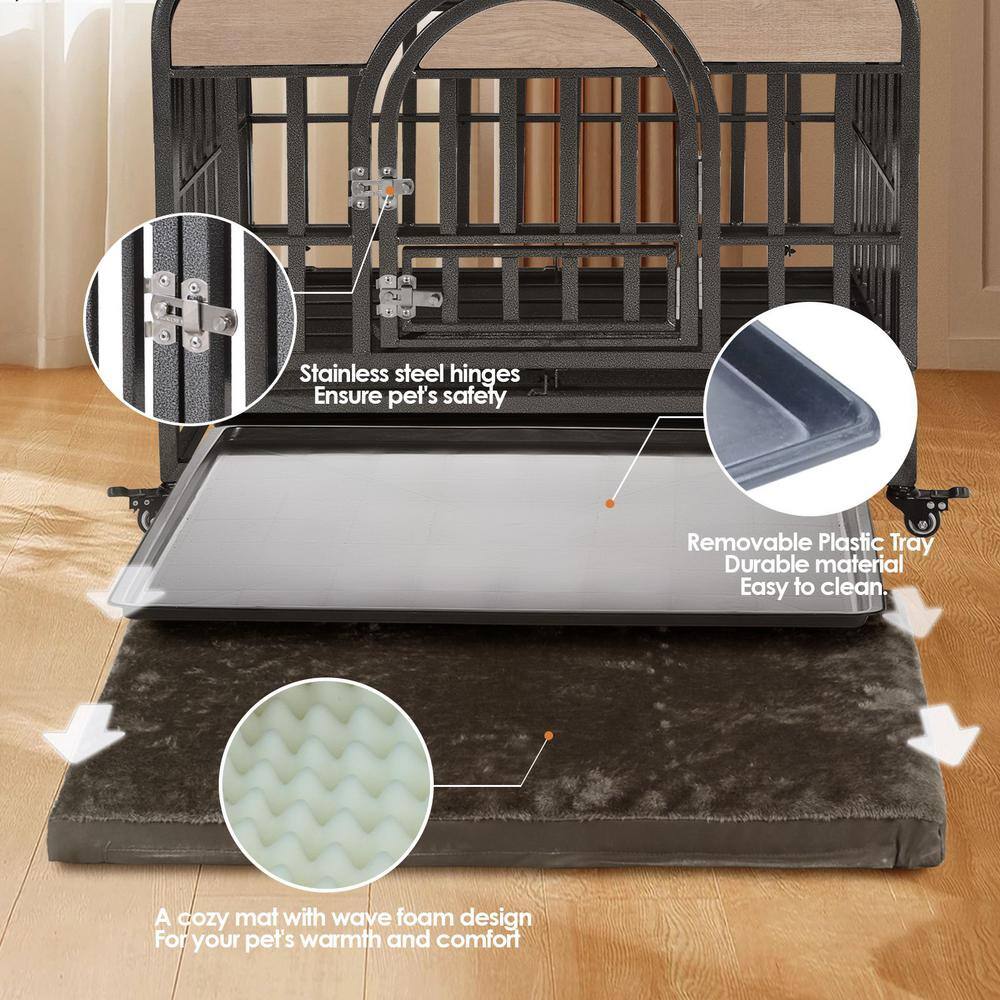 37-Inch Gray Rolling Heavy-Duty Dog Crate with Removable Trays