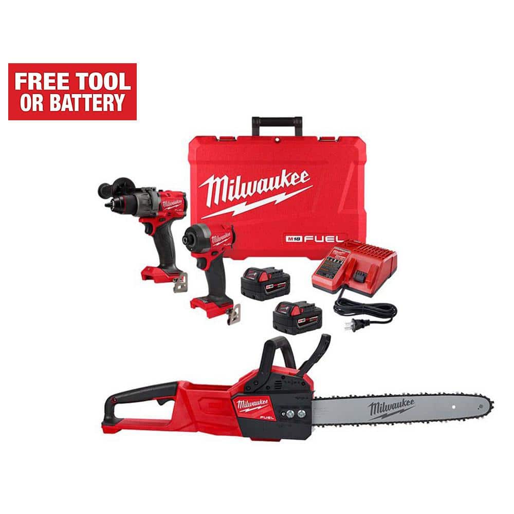 Milwaukee M18 FUEL 18V Lithium-Ion Brushless Cordless Hammer Drill & Impact Driver Combo Kit (2-Tool) w/M18 FUEL 16in. Chainsaw -  3697-22-2727