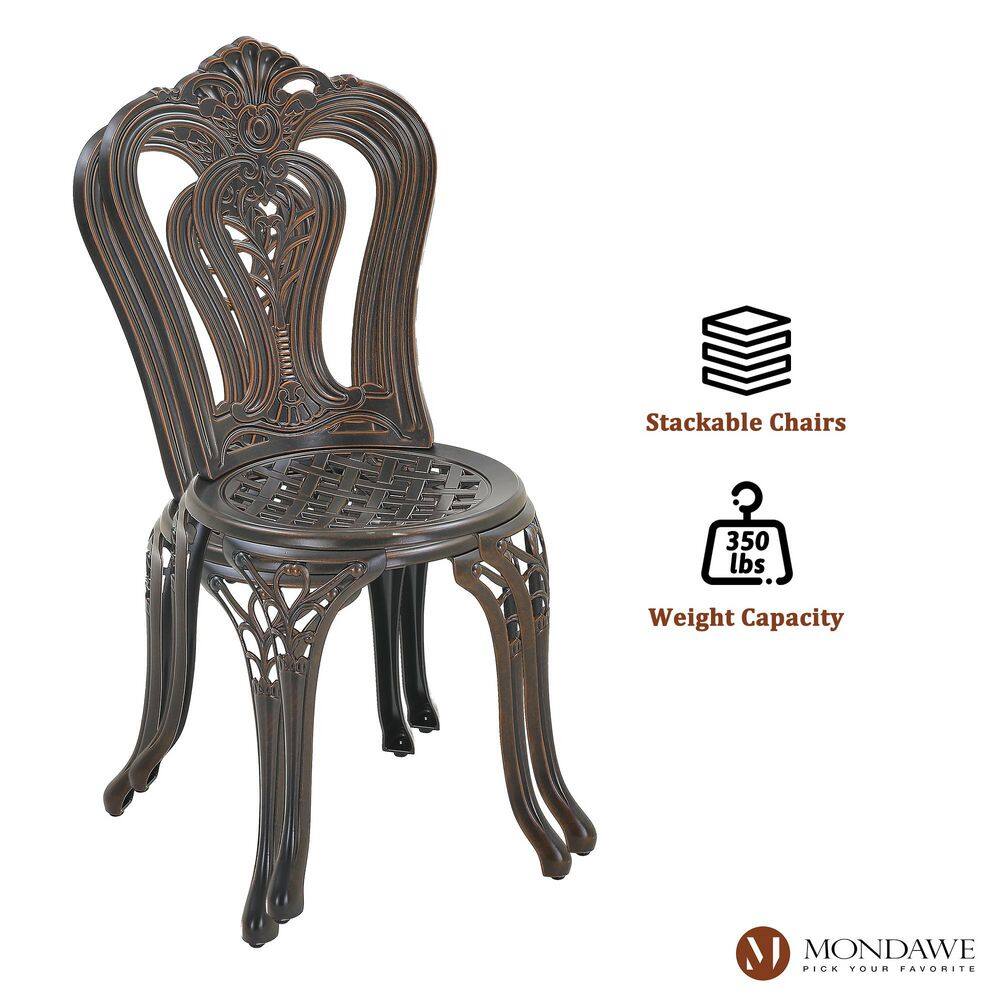 Bronze Finish Floral Motif Cast Aluminum Outdoor Bistro Set