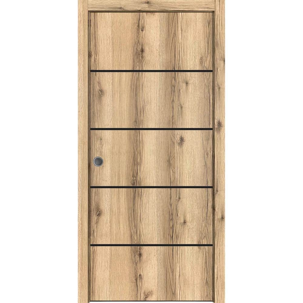 Assemble Required 24 in. x 96 in. 1-Panel Oak Finished Solid Wood with Honeycomb Sliding Door with Hardware price history on PriceWatchPro