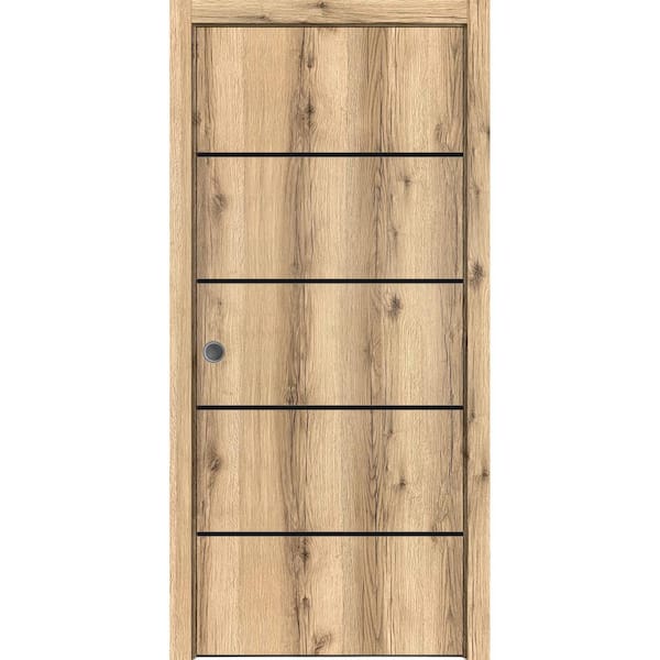 Sartodoors 36 in. x 96 in. 1 Panel Oak Finished Solid Wood with Honeycomb Sliding Door with Hardware