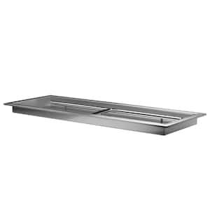36 in. x 12 in. Rectangular Stainless Steel Fire Pit Pan with Burner, Beveled Lip