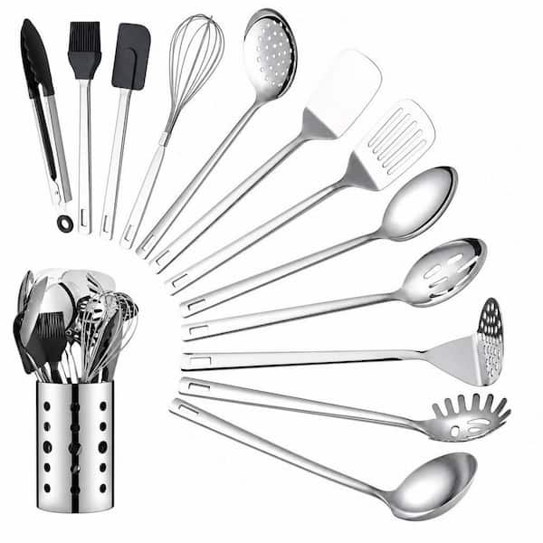 13-Piece Stainless Steel Cooking Utensils Set, Kitchen Tools Set With Utensil Holder Non-Stick And Heat Resistant
