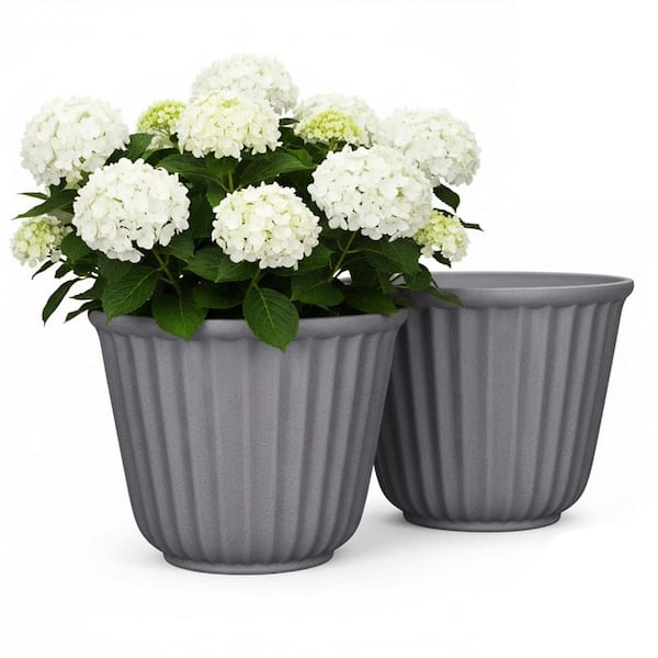 Lark & Vine Kensington Grey Resin Recycled Materials Planter with Drainage  Hole (15.9 in. L x 15.9 in. W x 12.6 in. H) (2-Pack) PWK1116TGJ