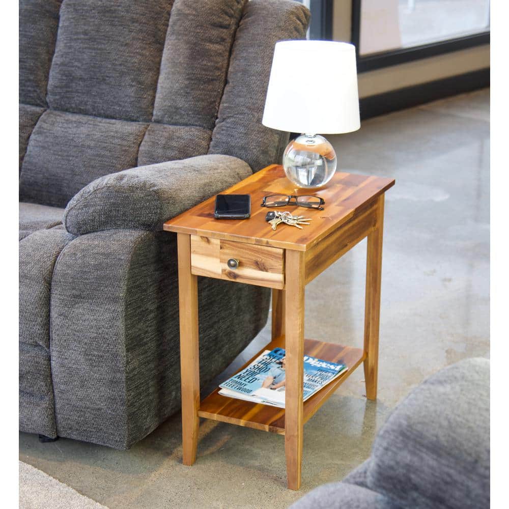 Natural Acacia Wood and Metal End Table with Storage