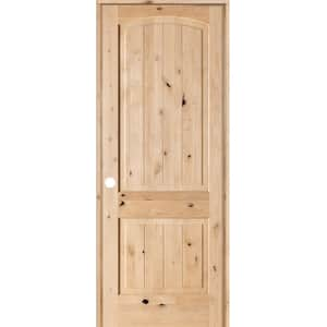 30 in. x 96 in. Knotty Alder 2-Panel Top Rail Arch V-Groove Solid Right-Hand Wood Single Prehung Interior Door