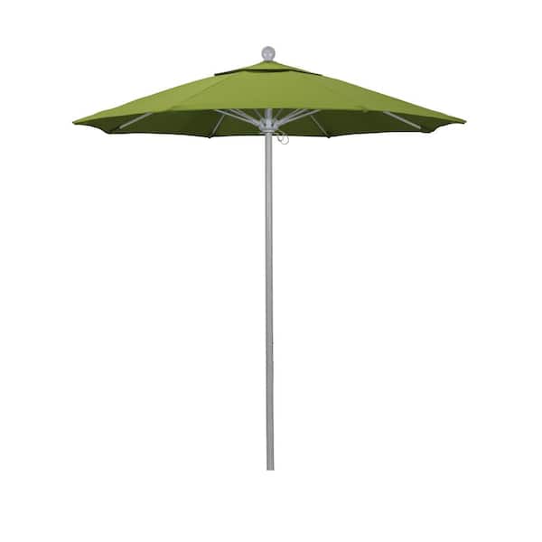 California Umbrella 7.5 ft. Grey Woodgrain Aluminum Commercial Market Patio Umbrella Fiberglass Ribs and Push Lift in Macaw Sunbrella