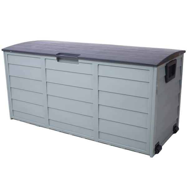 Unbranded Weather-Resistant Gray 75 Gal. Plastic Deck Box with Convenient Side Handle, UV Patio Storage Shed Bin with Wheels