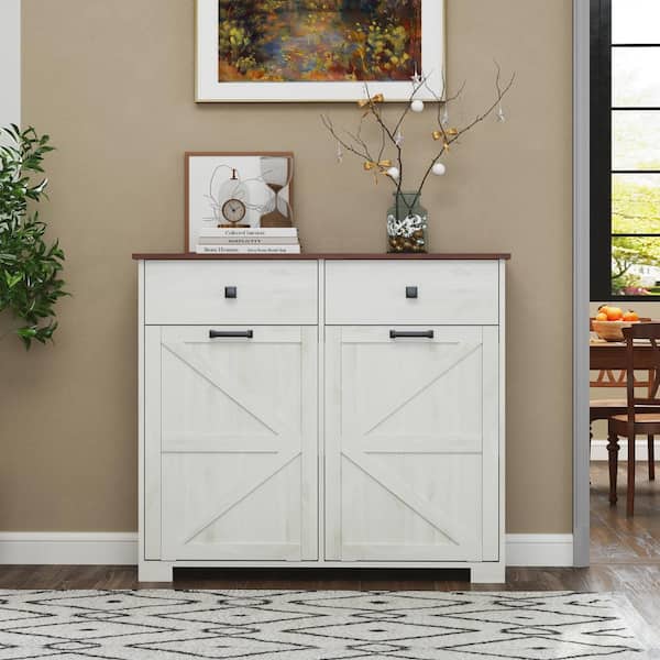 39.3 in. Wood Pantry Organizer with Hideaway Drawer for 20 Gallon Trash Cans in Antique White