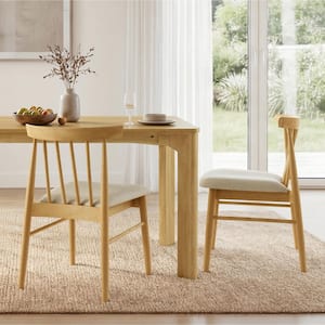 Quinn Oak Rubber Wood Upholstered Seat Wooden Spindle Windsor Dining Chair Set of 2