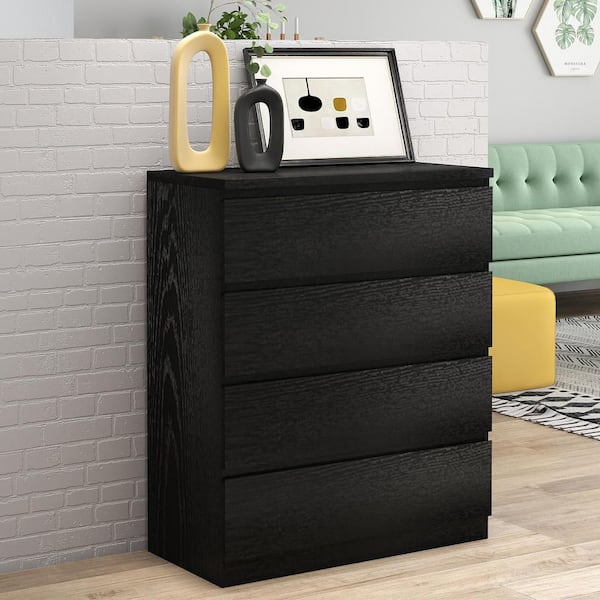 Noble House Pradnya Black 4-Drawer 31.5 in. W Chest of Drawers, Black  Dresser for Closet with Handle-Free Design 141996 - The Home Depot