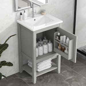 20 in. W x 15.5 in. D x 33.5 in. H Single Sink Bath Vanity in Gray with White Ceramic Top