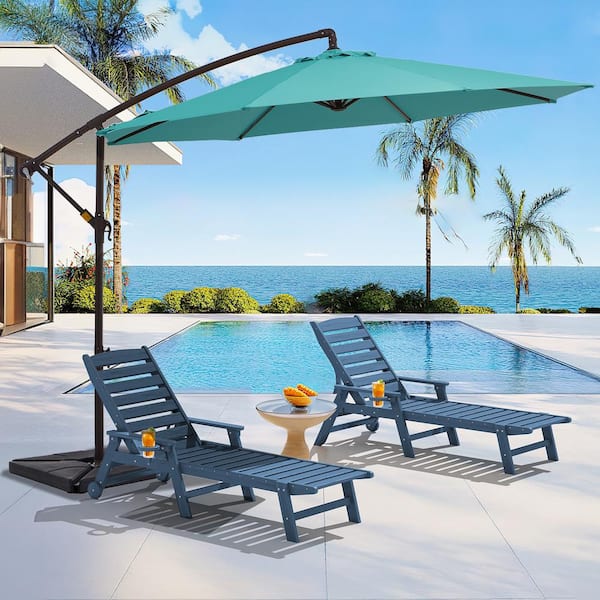 JEAREY 10 ft. Steel Cantilever Patio Umbrella with weighted base in Peacock Blue