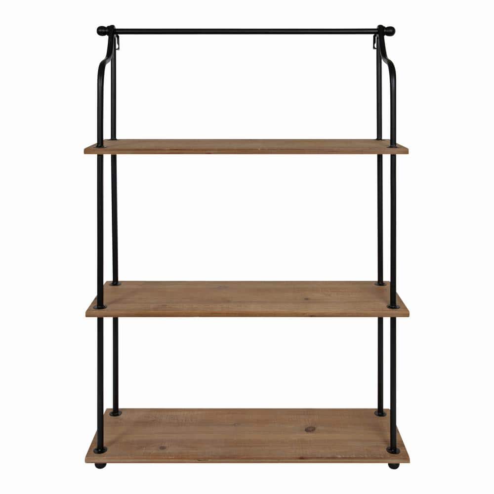 Walters 23" Rustic Brown Wood and Metal Floating Wall Shelf