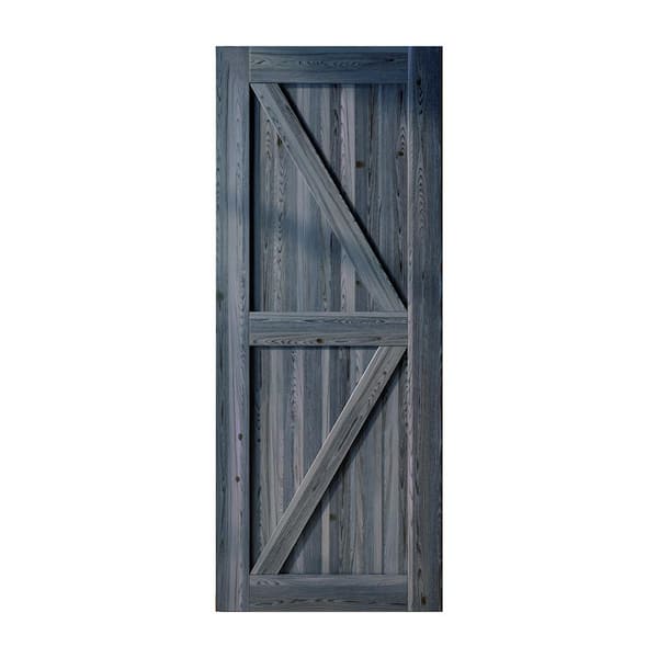 HOMACER 42 in. x 96 in. K-Frame Navy Solid Natural Pine Wood Panel Interior Sliding Barn Door Slab with Frame