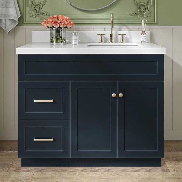ARIEL Hamlet 43 in. W x 22 in. D x 36 in. H Bath Vanity in Midnight Blue with Pure White Quartz Top
