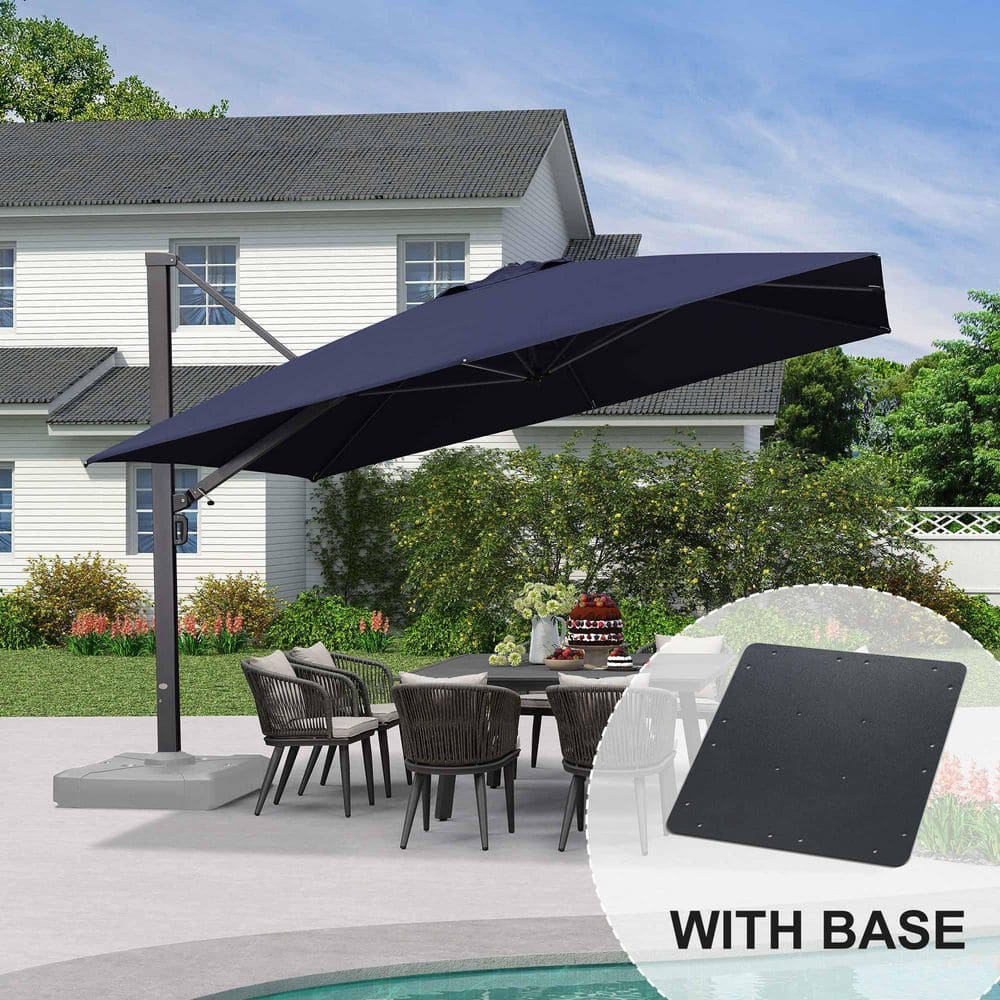 12 ft. Square Aluminum Large Outdoor Cantilever 360-DegreeRotation Patio Umbrella with Base Plate, Navy Blue price history on PriceWatchPro