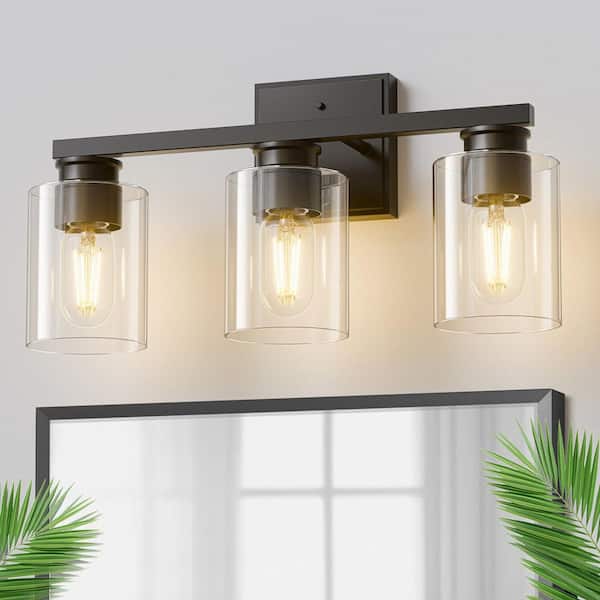 18 in. 3-Light Industrial Vanity Light with Glass Globe Shades for Bathroom