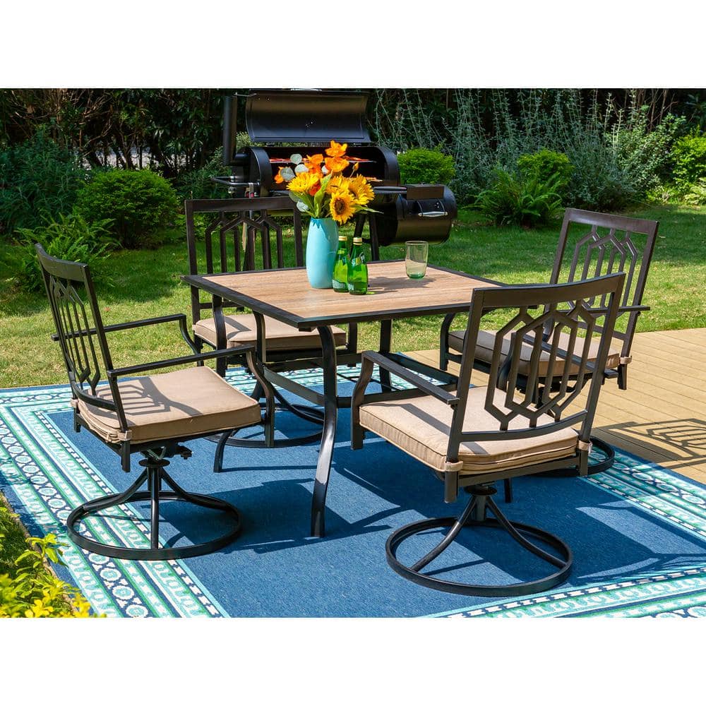 Black 5-Piece Metal Outdoor Patio Dining Set with Square Table and Fashion Swivel Chairs price history on PriceWatchPro