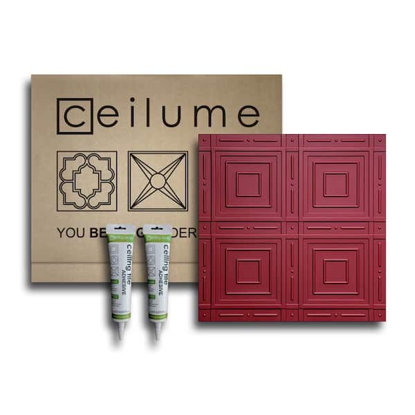 Ceilume Nantucket 2 ft. x 2 ft. Glue Up Vinyl Ceiling Tile and Backsplash Kit in Merlot (21 sq. ft./case)