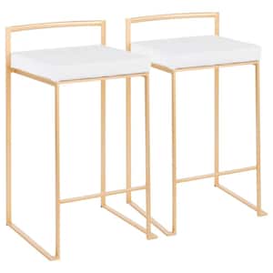 Fuji 26 in. Gold Stackable Counter Stool with White Velvet Cushion (Set of 2)