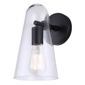 Luisa 5.88 in. 1-Light Black Wall Sconce with Clear Glass Shade