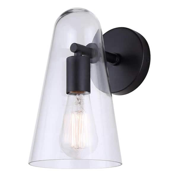 CANARM Luisa 5.88 in. 1-Light Black Wall Sconce with Clear Glass Shade