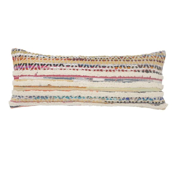 Lucia Textured White / Multi-Color Chevron Striped Soft Poly-Fill 14 in. x 36 in. Indoor Throw Pillow