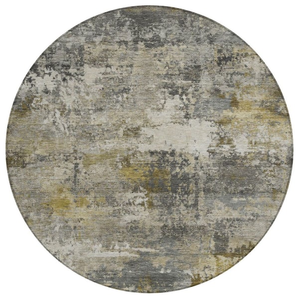 Chantille Machine Washable Indoor/Outdoor Abstract ACN2368 Pewter 8 ft. x 8 ft. Round Rug