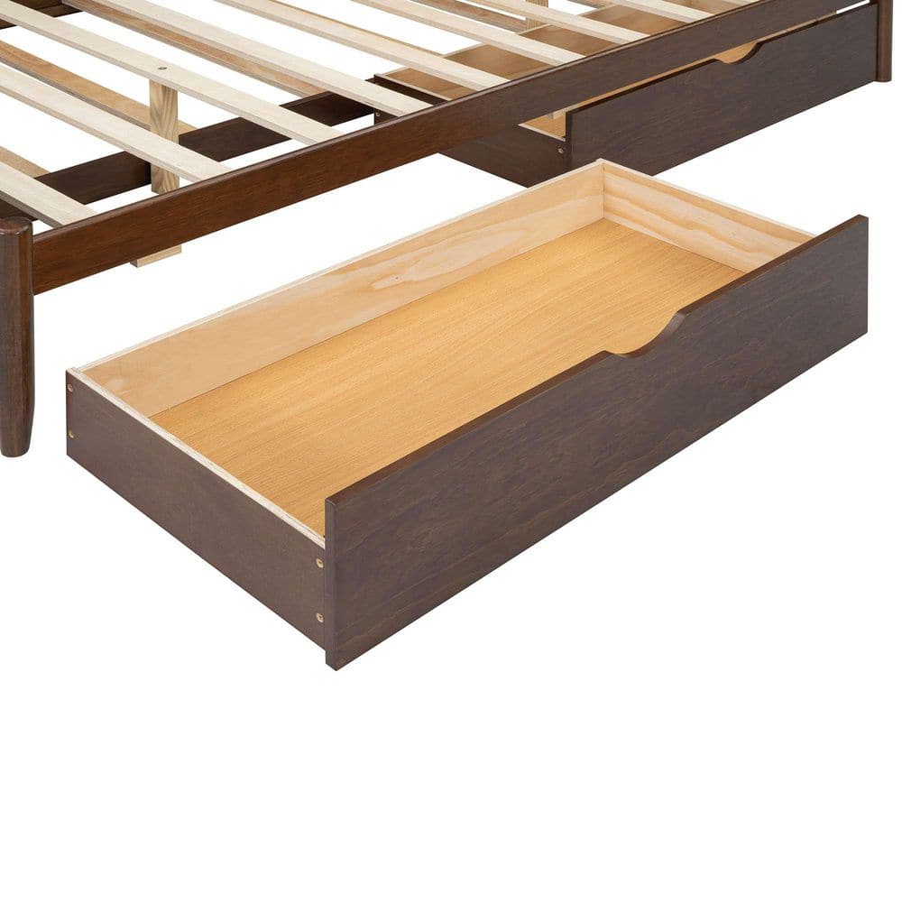 Walnut Brown Wood Frame Queen Upholstered Platform Bed with 2 Big Drawers, Twin XL Size Trundle - thumbnail 8