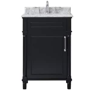 Aberdeen 24 in. Single Sink Freestanding Black Bath Vanity with Carrara Marble Top (Assembled)