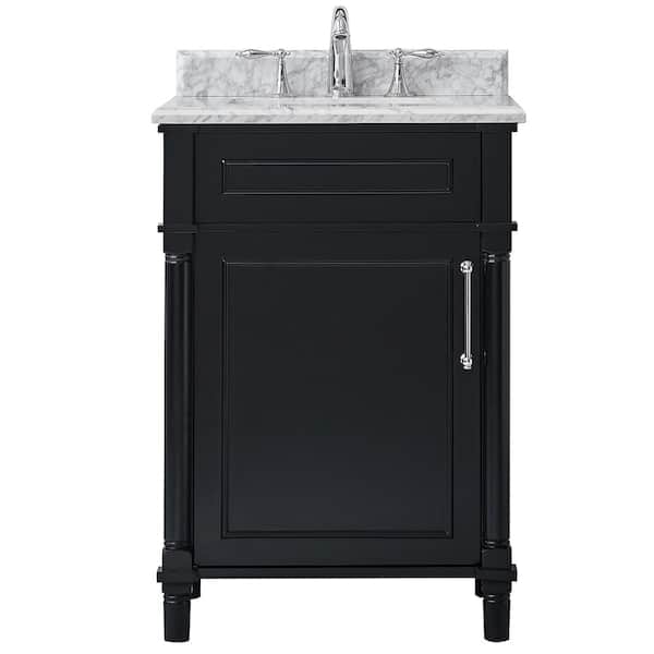 Aberdeen 24 in. Single Sink Black Bath Vanity with Carrara Marble Top (Assembled)
