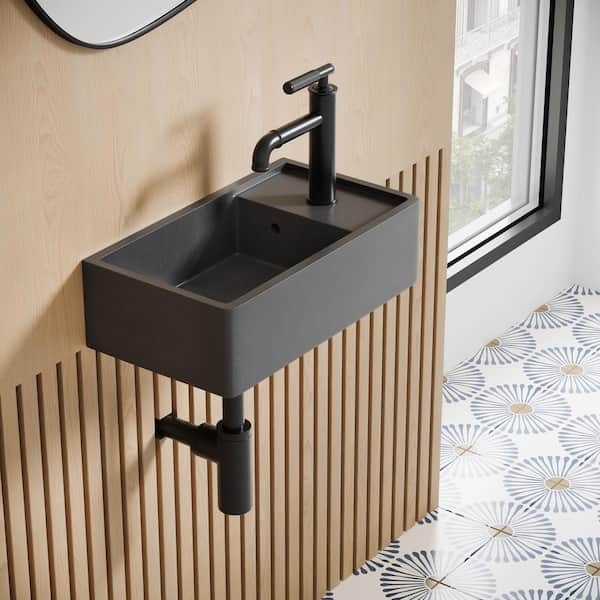 Lisse 17.5 in. Rectangle Concrete Wall Mount Bathroom Vessel Sink in Dark Grey